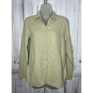 WOMENS J CREW RE-IMAGINED 100% SLUB COTTON‎ MINT GREEN BUTTON UP SHIRT XS